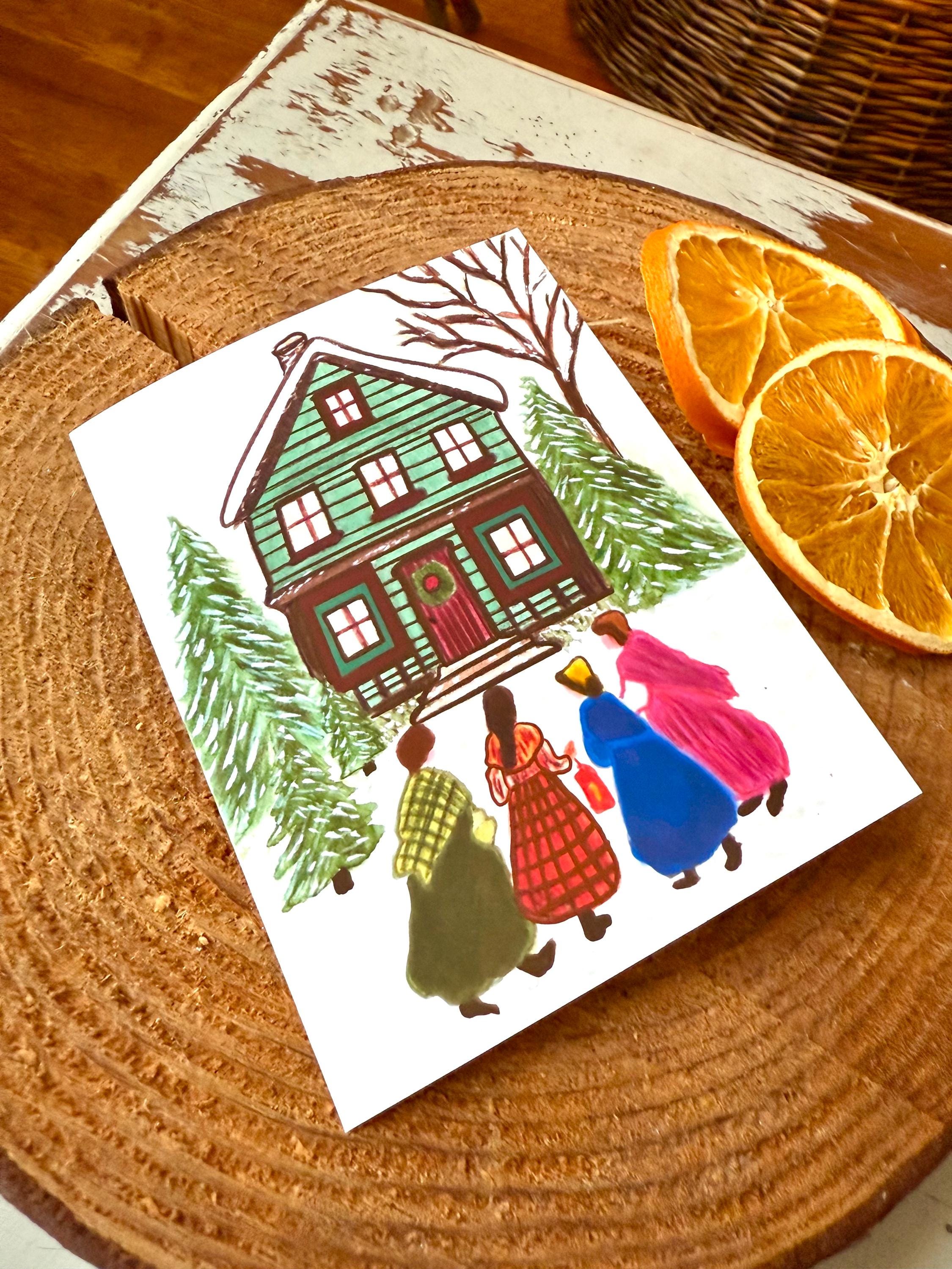 Little Women Christmas Greeting Card – Hand Painted Illustration of the March Sisters • Vintage Book Lover Card • 4.25x5.5 Cards