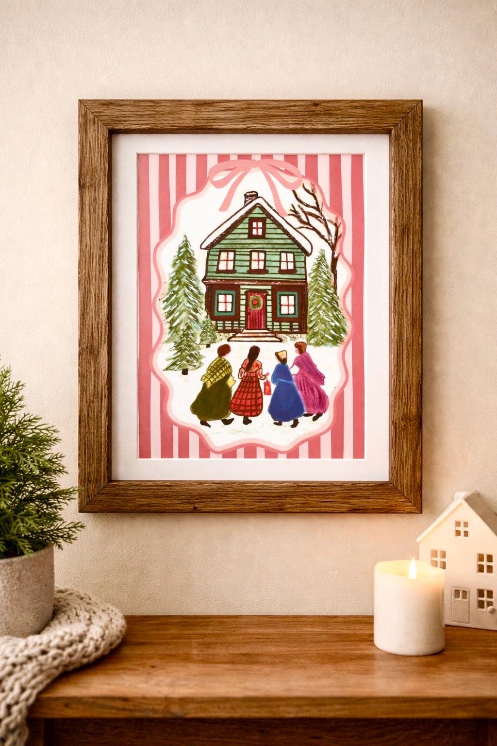 Little Women Art Print | March Sisters Illustration, Cottagecore Decor, Louisa May Alcott, Wall Art Print