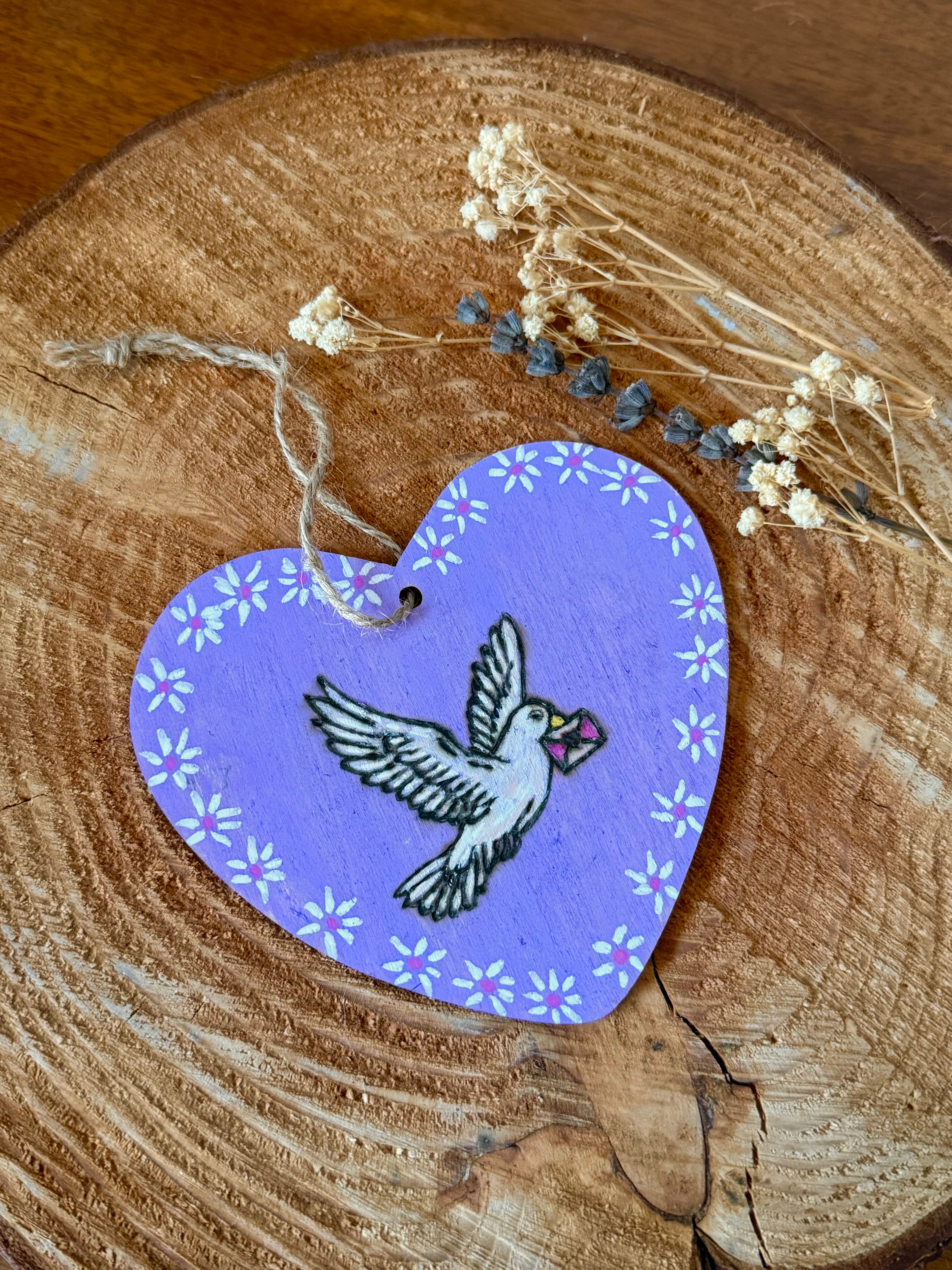 Hand Painted & Wood Burned Heart Wood Sign, Whimsical Cottagecore Decor