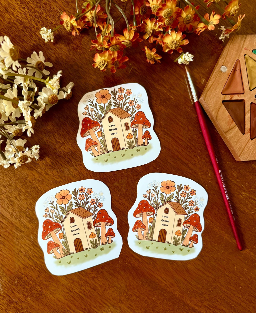 Mushroom Cottage Sticker – Whimsical Woodland Art, Water-Resistant