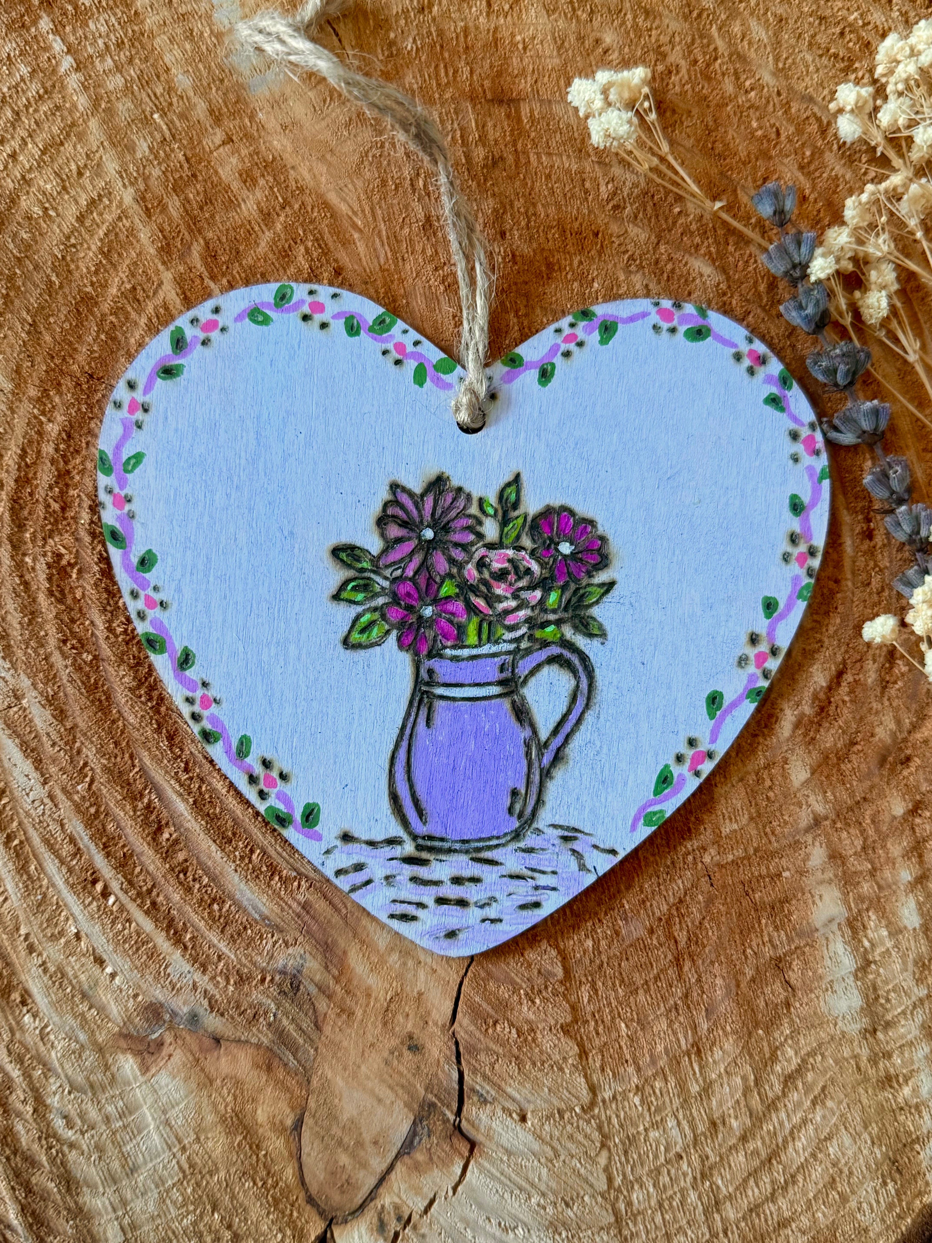 Hand Painted & Wood Burned Heart Wood Sign, Whimsical Cottagecore Decor