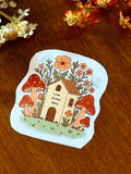 Mushroom Cottage Sticker – Whimsical Woodland Art, Water-Resistant