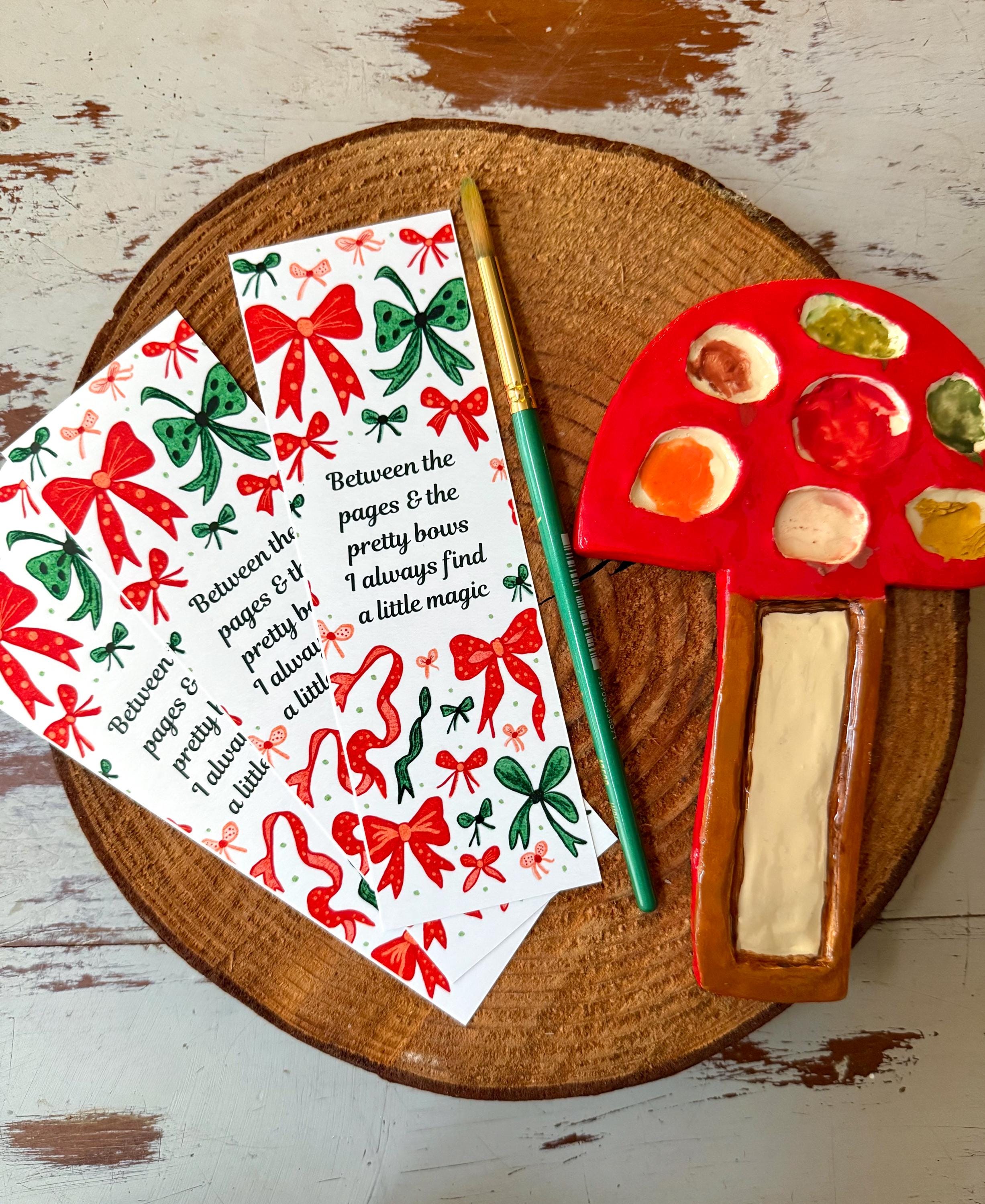 Watercolor Christmas Bows Bookmark, Whimsical Book Lover Gift