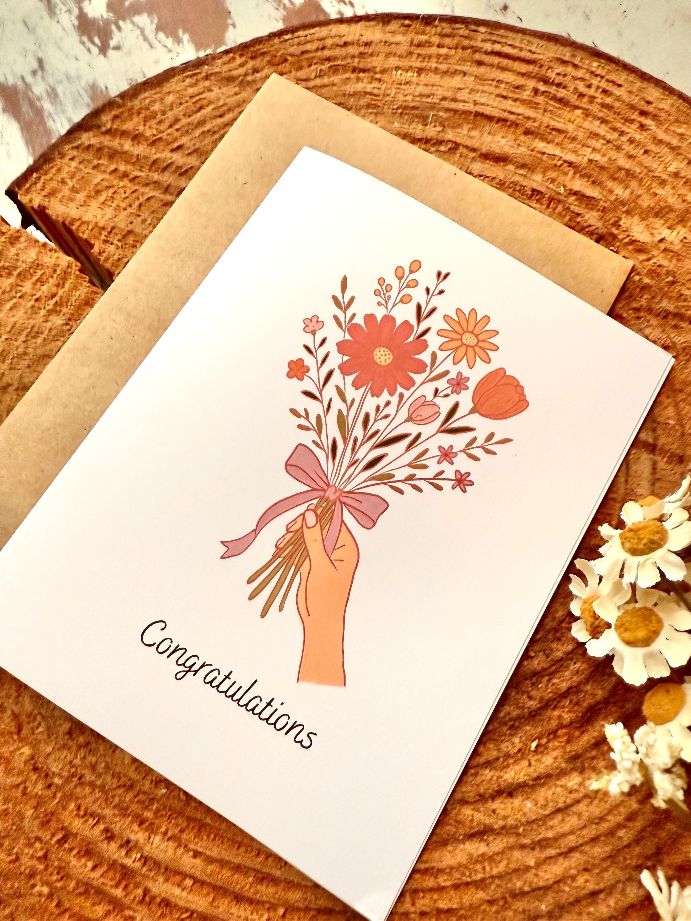 Hand Painted Floral Congratulations Card, Bridal, Wedding