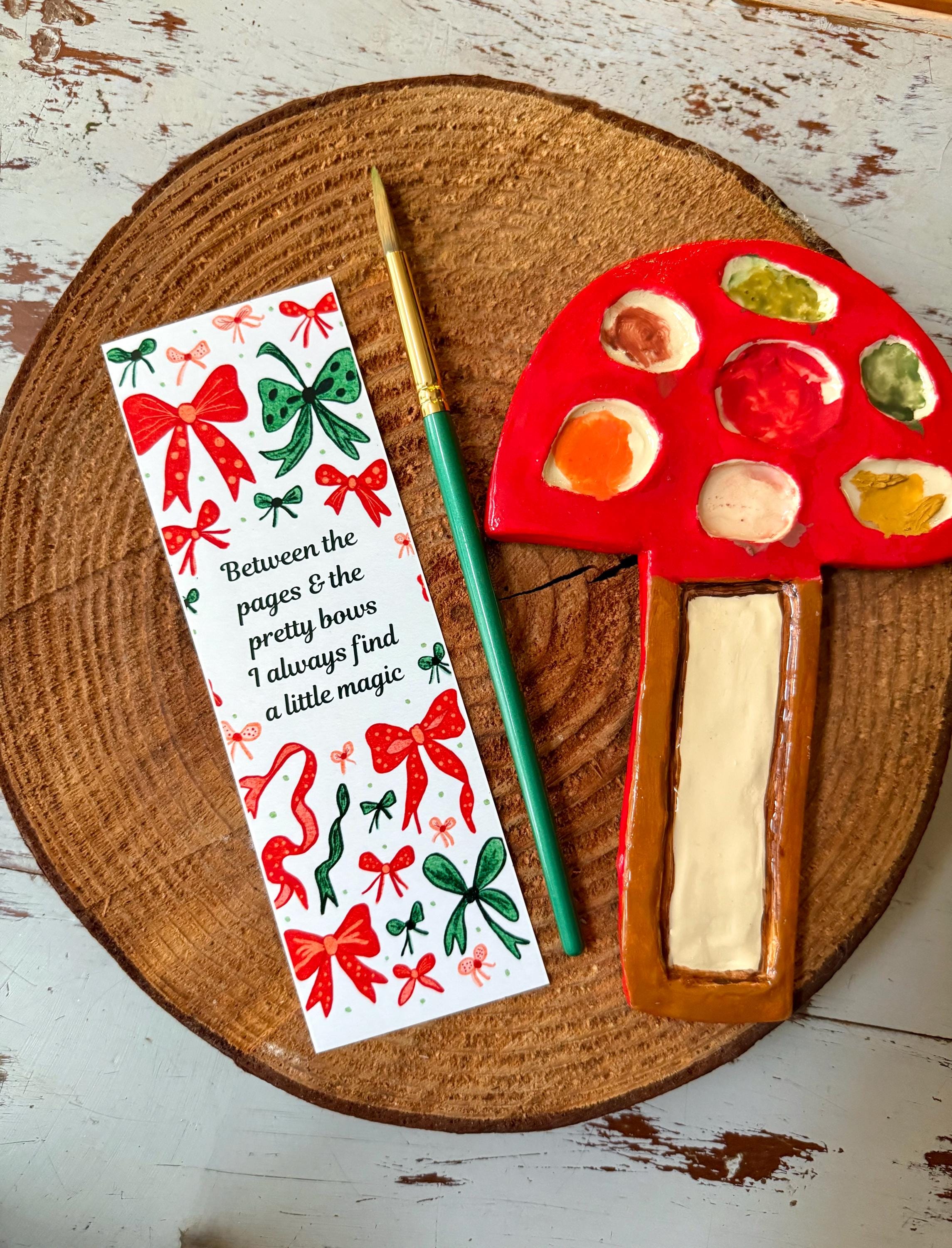 Watercolor Christmas Bows Bookmark, Whimsical Book Lover Gift