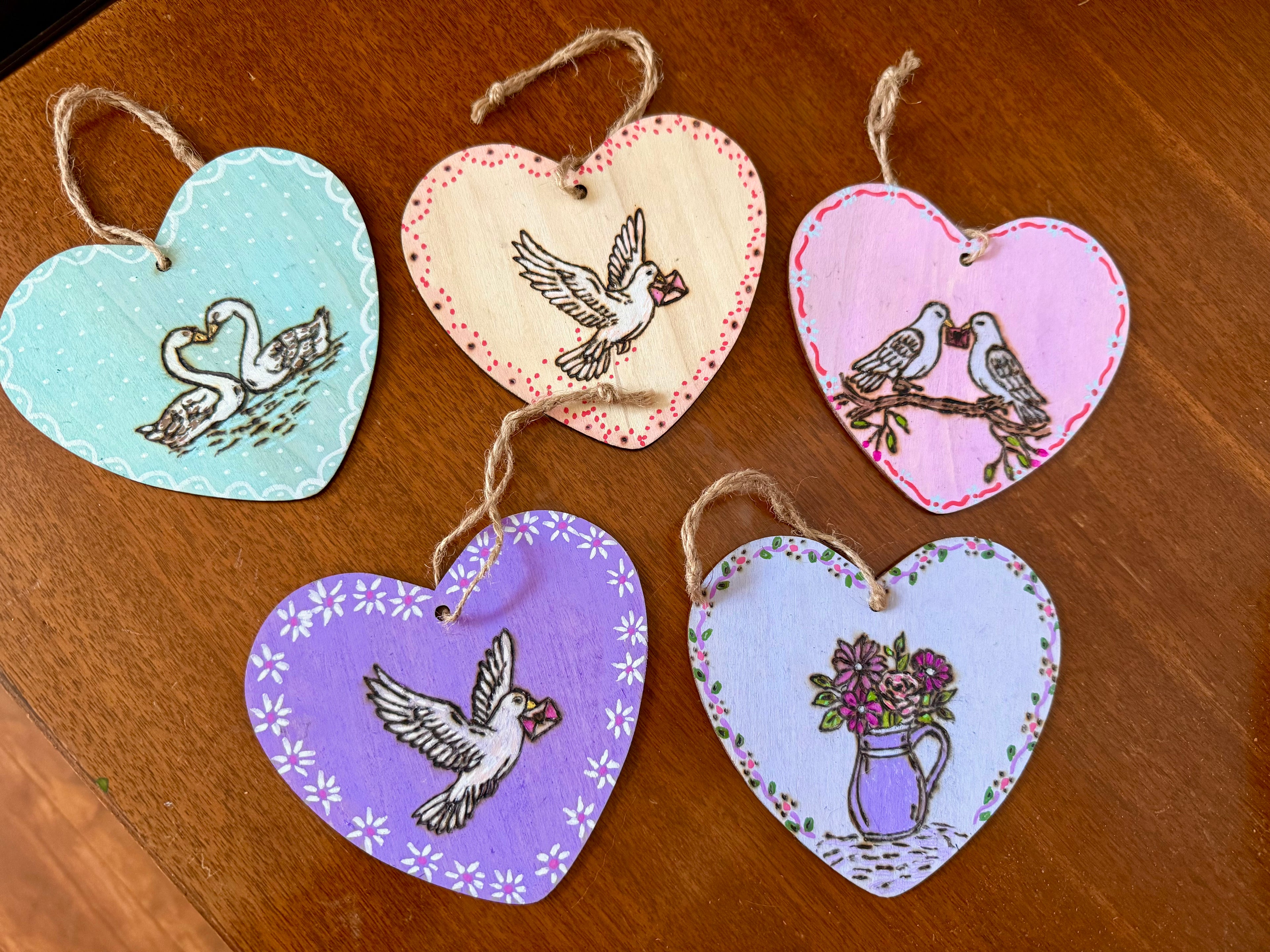 Hand Painted & Wood Burned Heart Wood Sign, Whimsical Cottagecore Decor