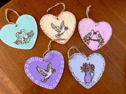 Hand Painted & Wood Burned Heart Wood Sign, Whimsical Cottagecore Decor