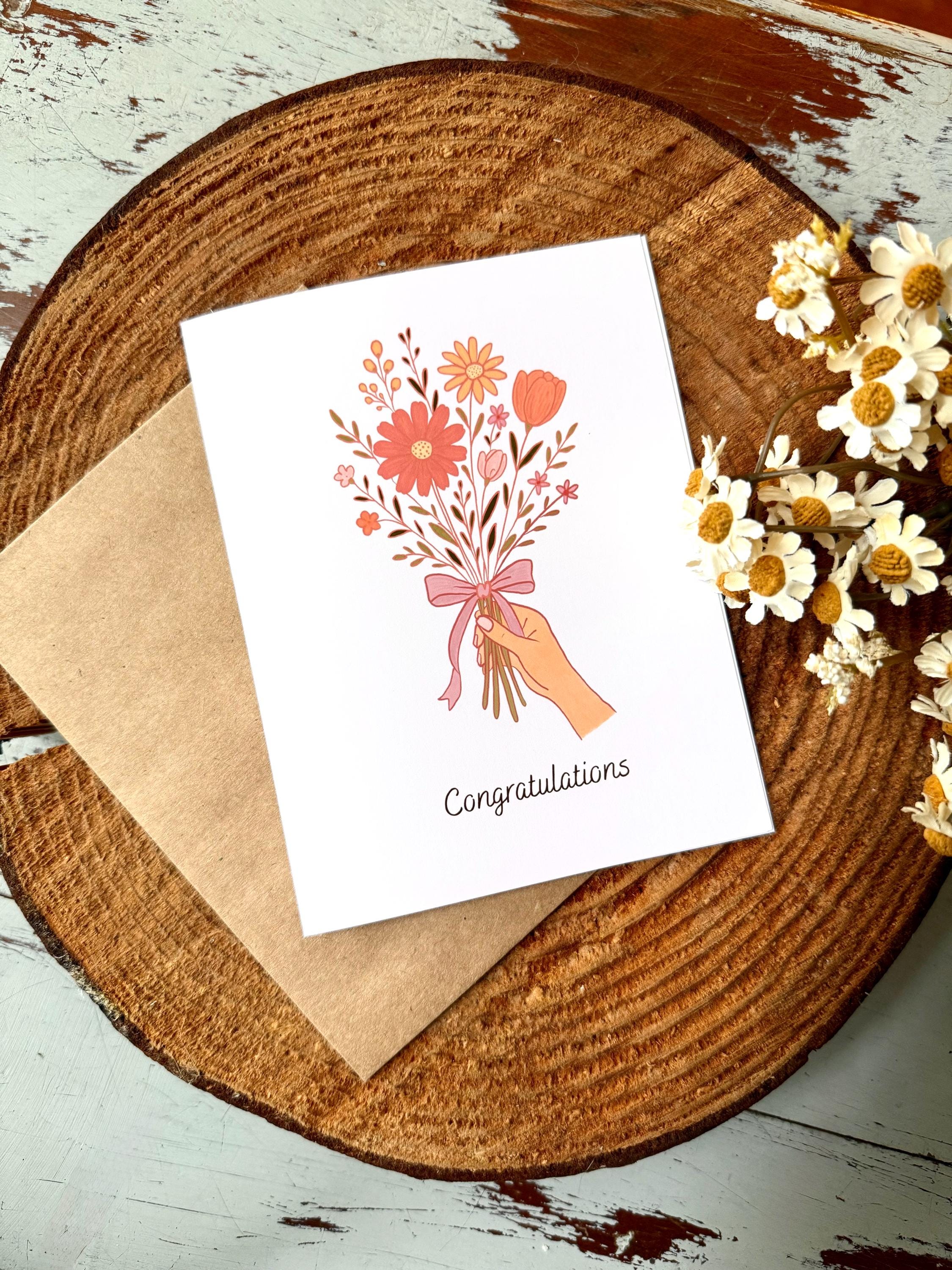 Hand Painted Floral Congratulations Card, Bridal, Wedding