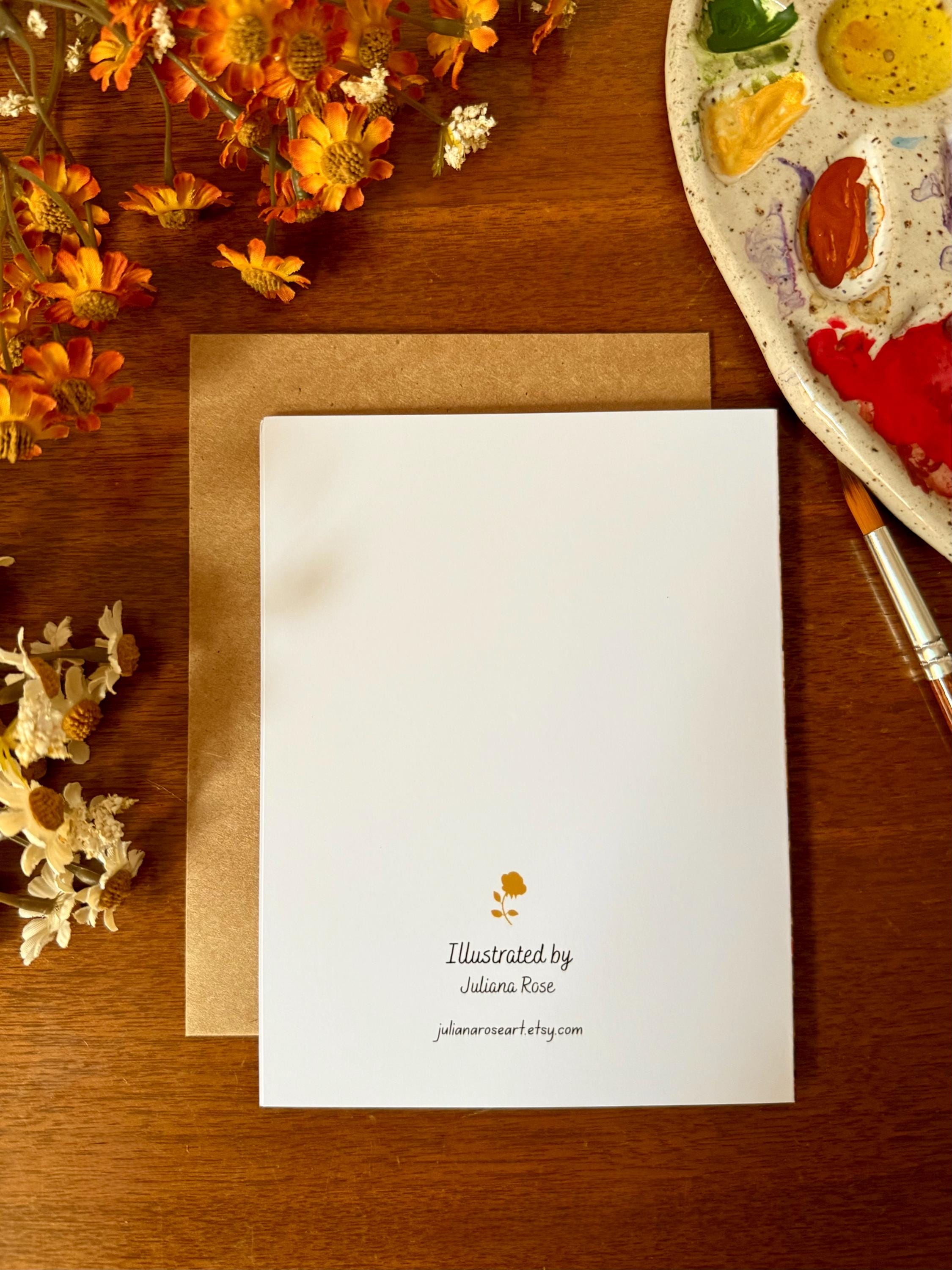 Fall Watercolor Card, Cozy Autumn Woodland Deer Art