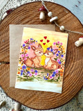 Fawn Valentine Card | Two Kissing Deer in Woodland Sunset | Hand Illustrated Watercolor Love Card, Engagement, Wedding, Valentine Cards