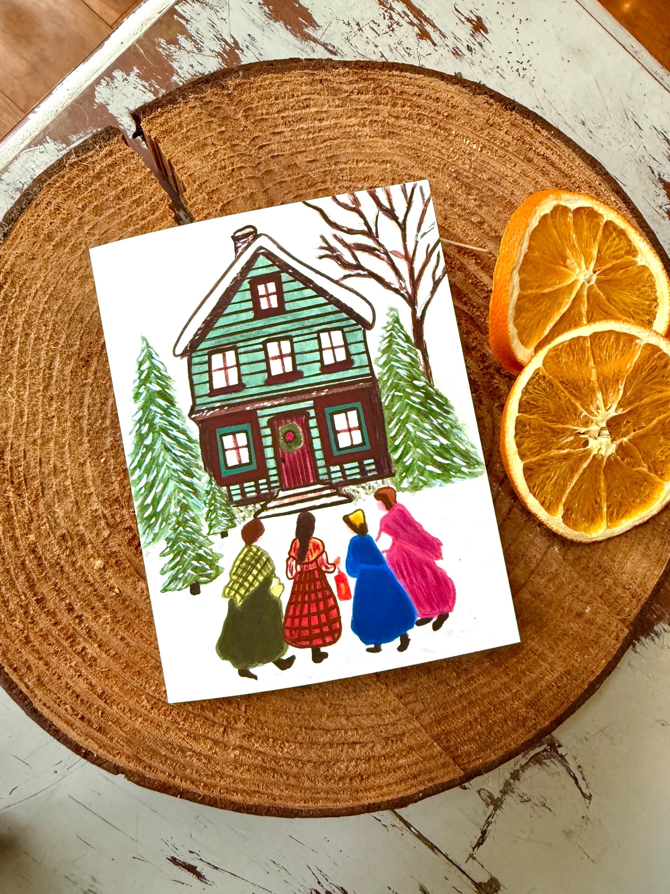 Little Women Christmas Greeting Card – Hand Painted Illustration of the March Sisters • Vintage Book Lover Card • 4.25x5.5 Cards