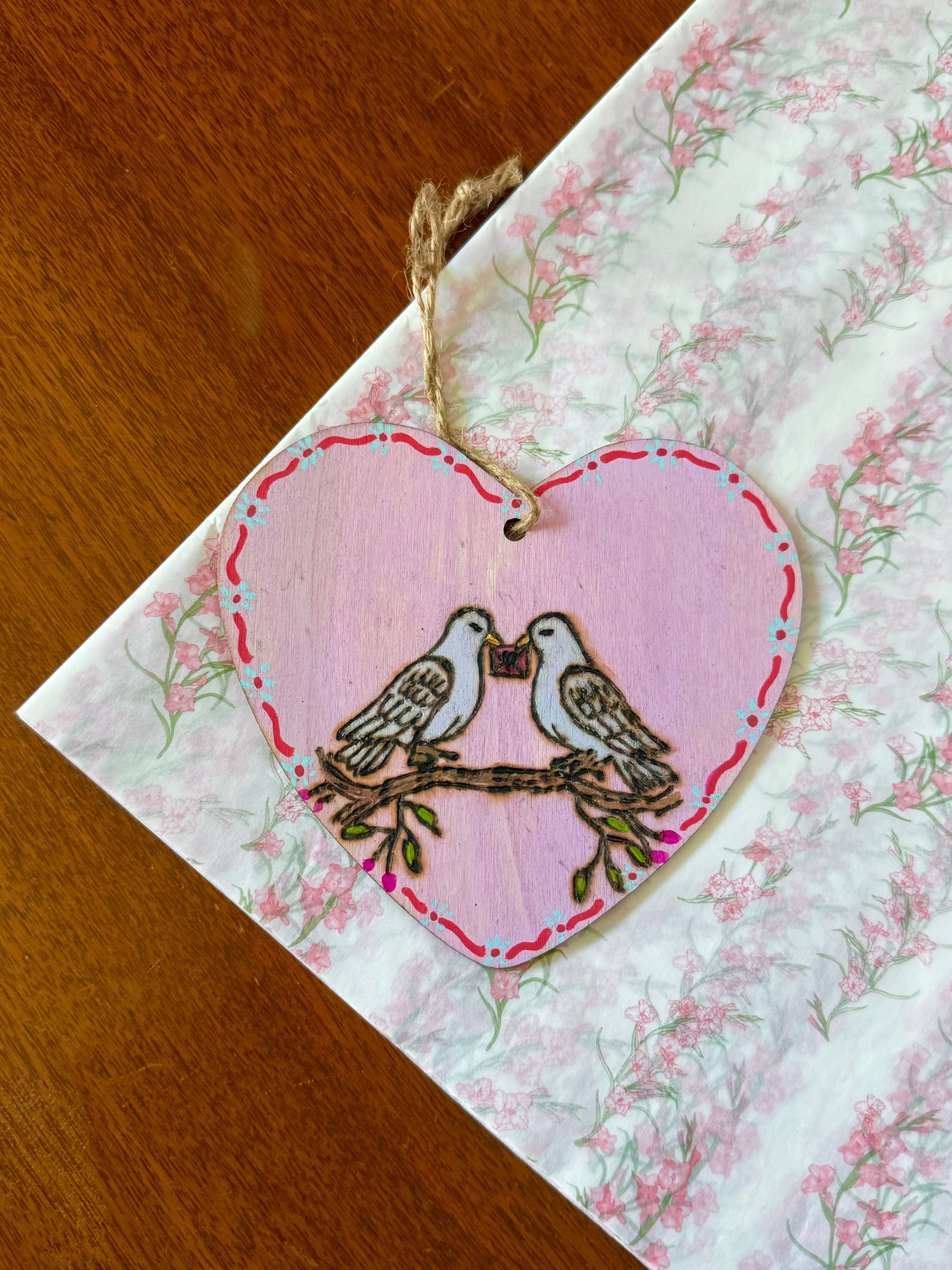 Hand Painted & Wood Burned Heart Wood Sign, Whimsical Cottagecore Decor