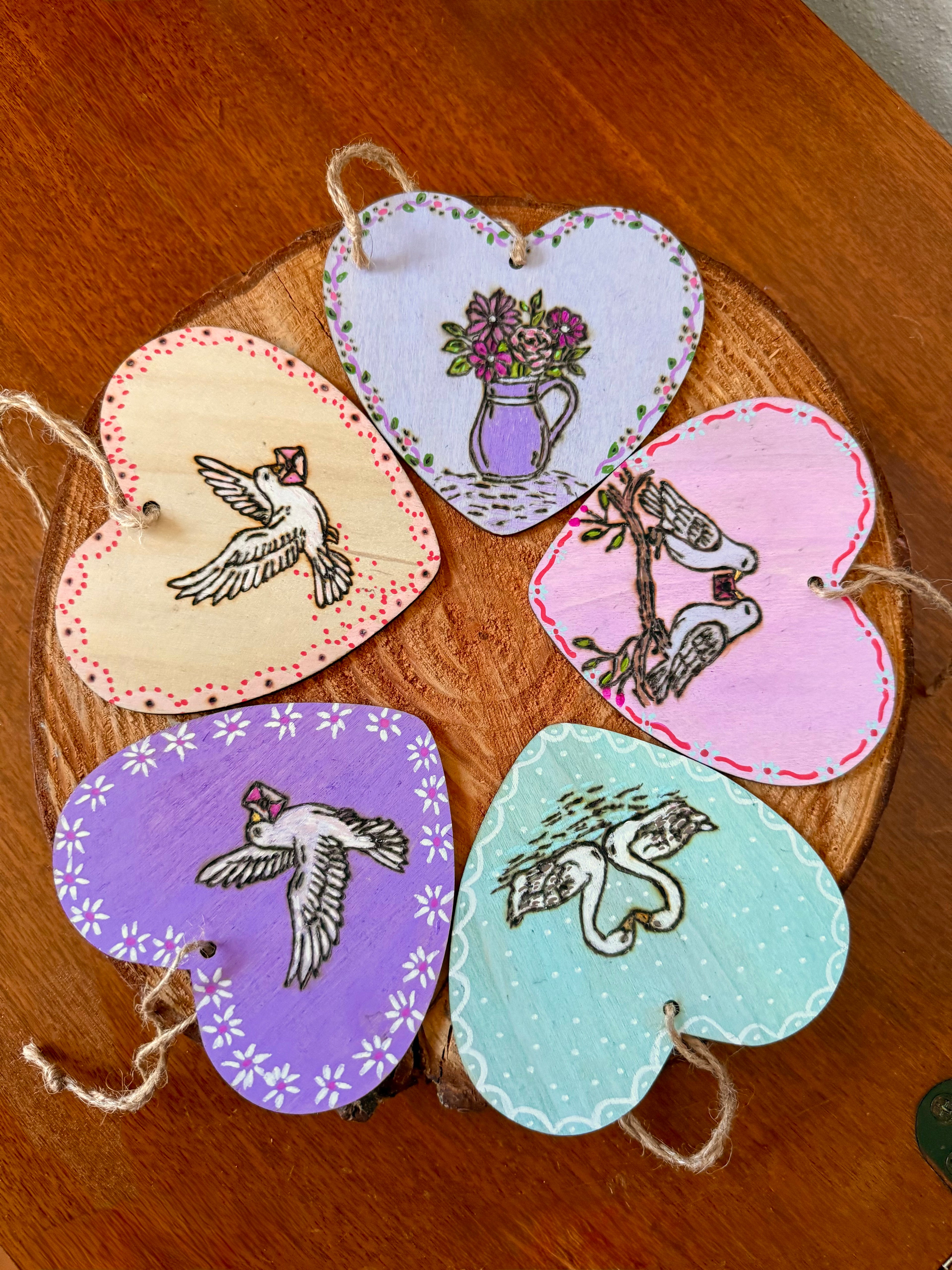 Hand Painted & Wood Burned Heart Wood Sign, Whimsical Cottagecore Decor