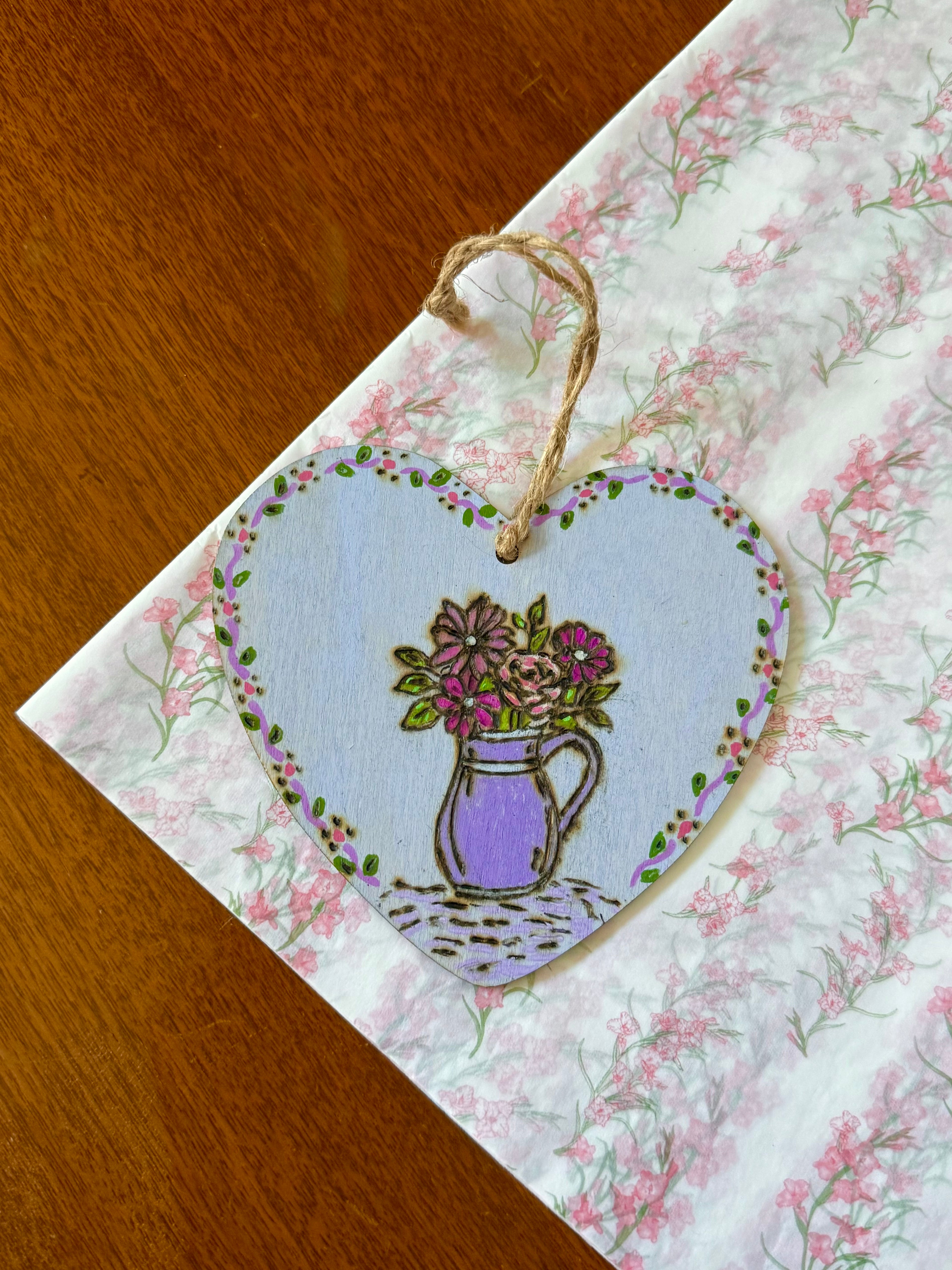 Hand Painted & Wood Burned Heart Wood Sign, Whimsical Cottagecore Decor
