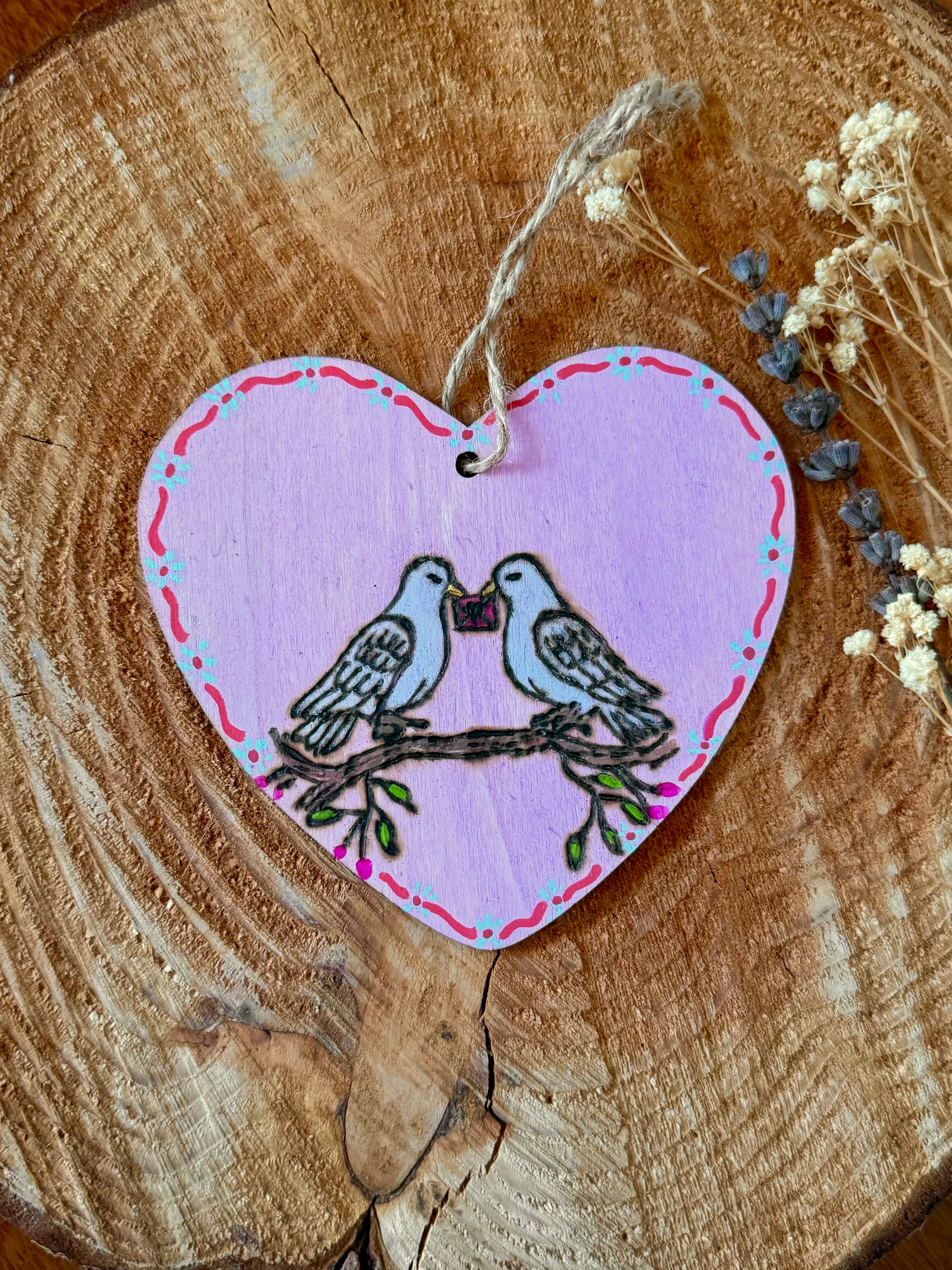 Hand Painted & Wood Burned Heart Wood Sign, Whimsical Cottagecore Decor