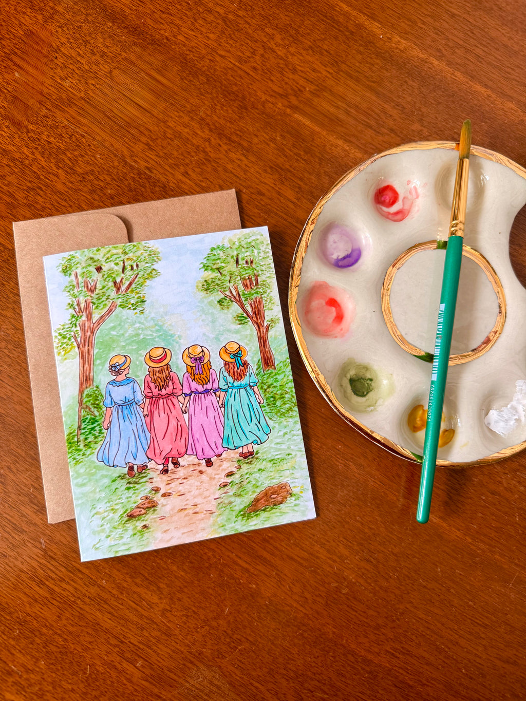 Hand-Painted "Little Women" Spring Card – Book Lover Card