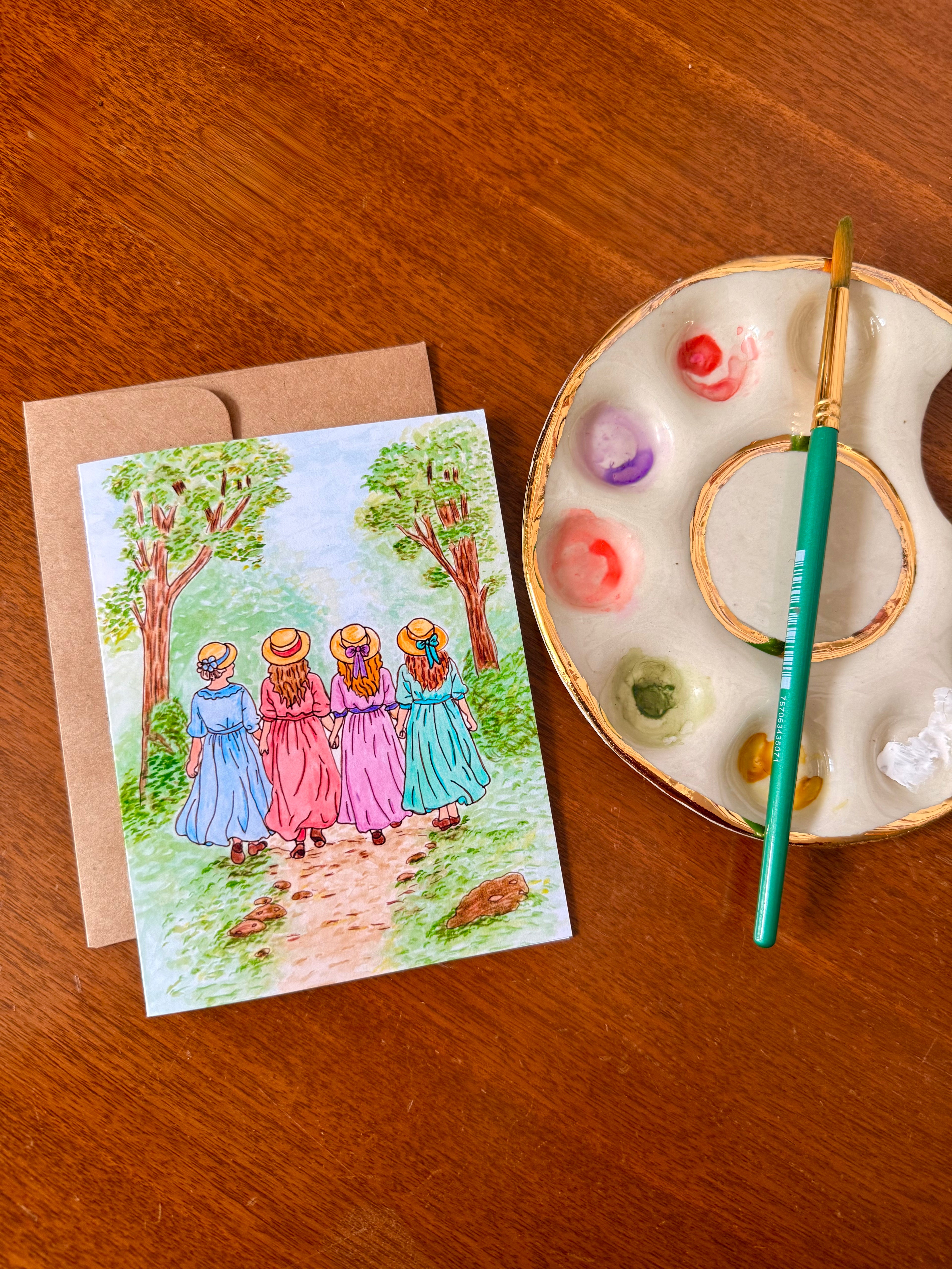 Hand-Painted "Little Women" Spring Card – Book Lover Card