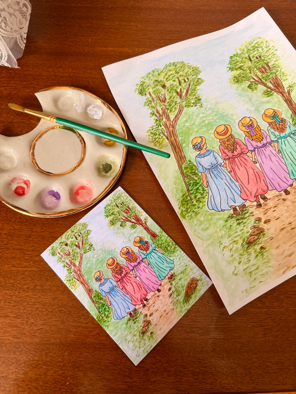 Hand-Painted "Little Women" Spring Card – Book Lover Card