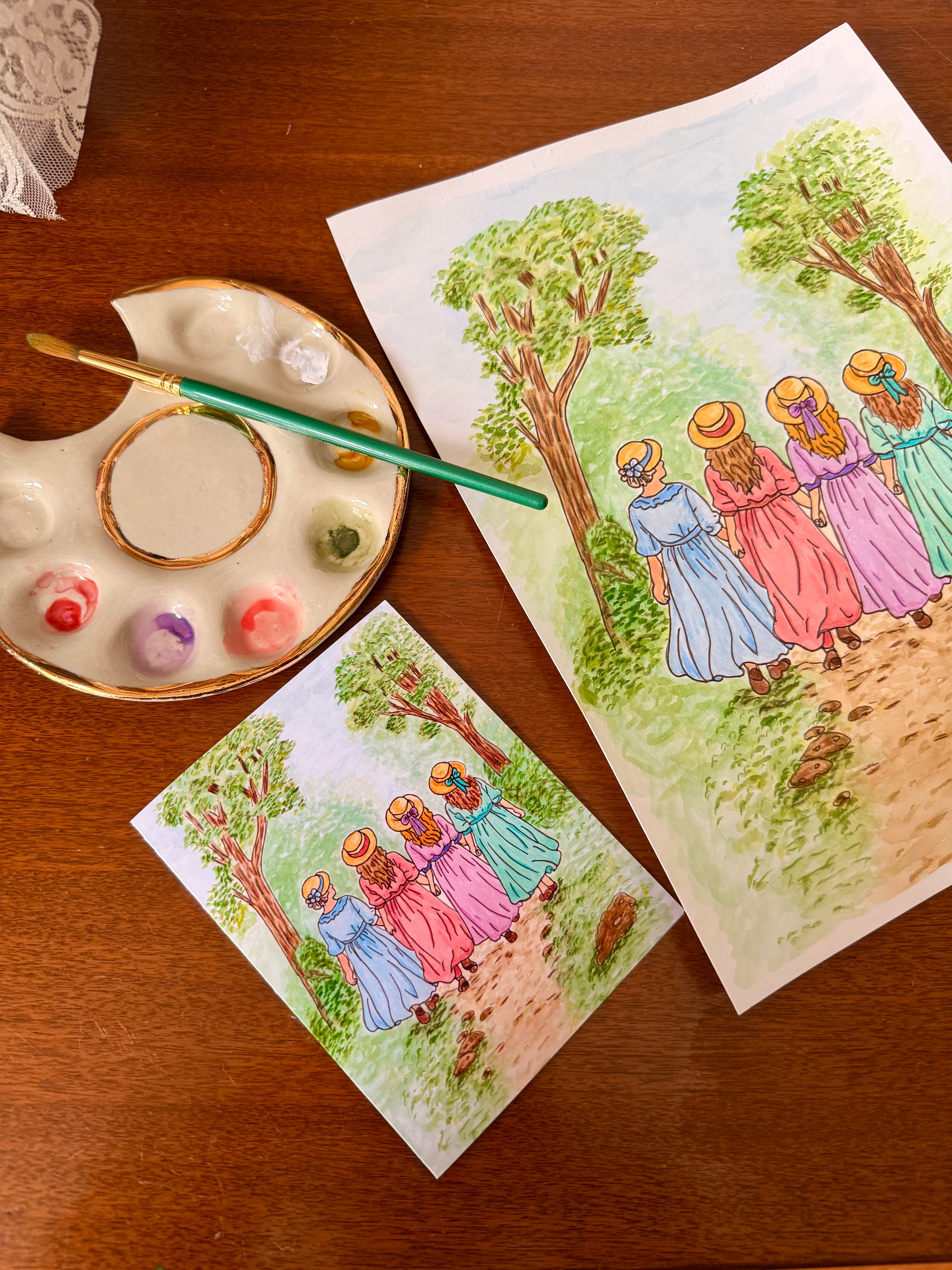 Hand-Painted "Little Women" Spring Card – Book Lover Card