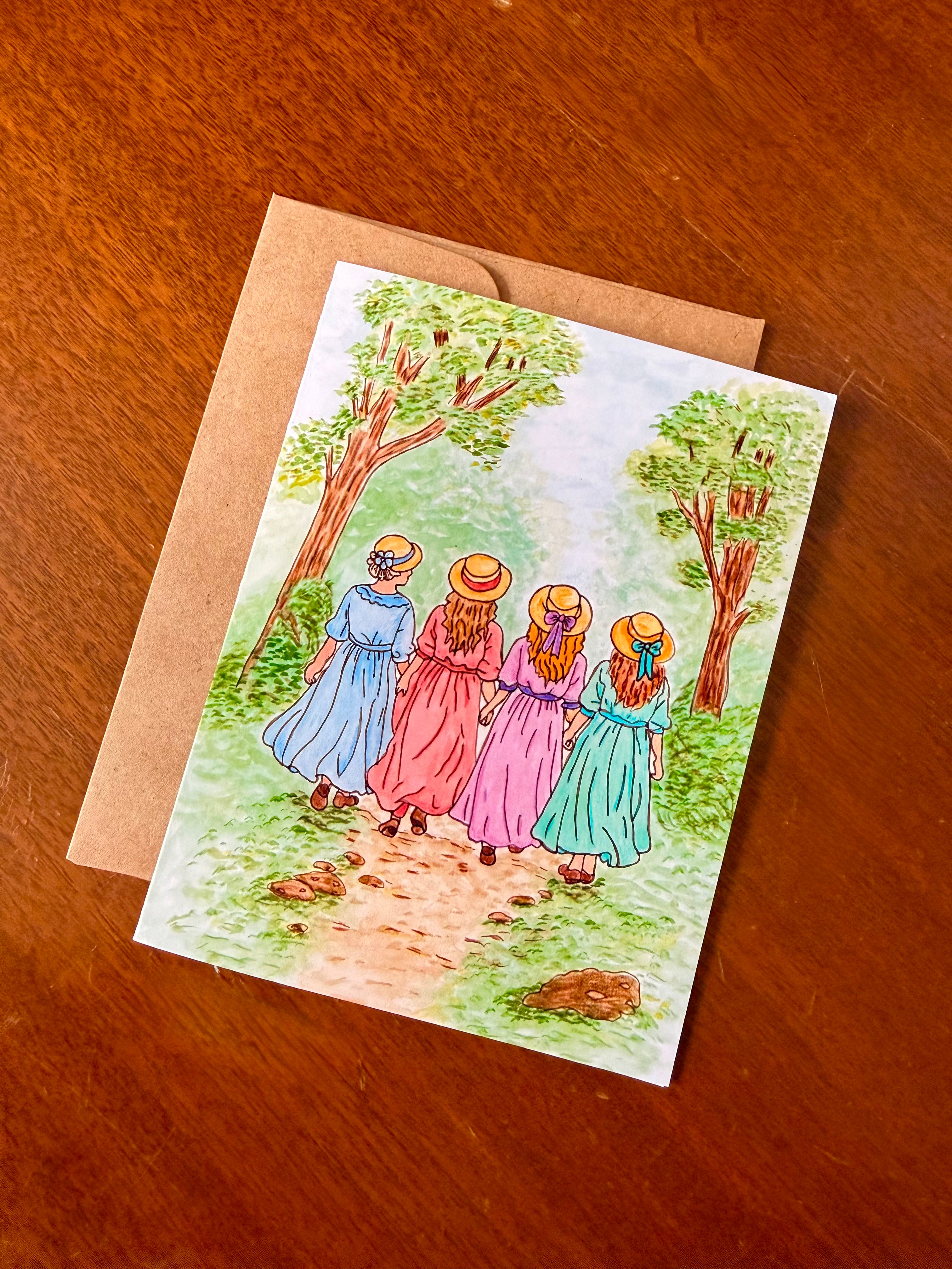 Hand-Painted "Little Women" Spring Card – Book Lover Card