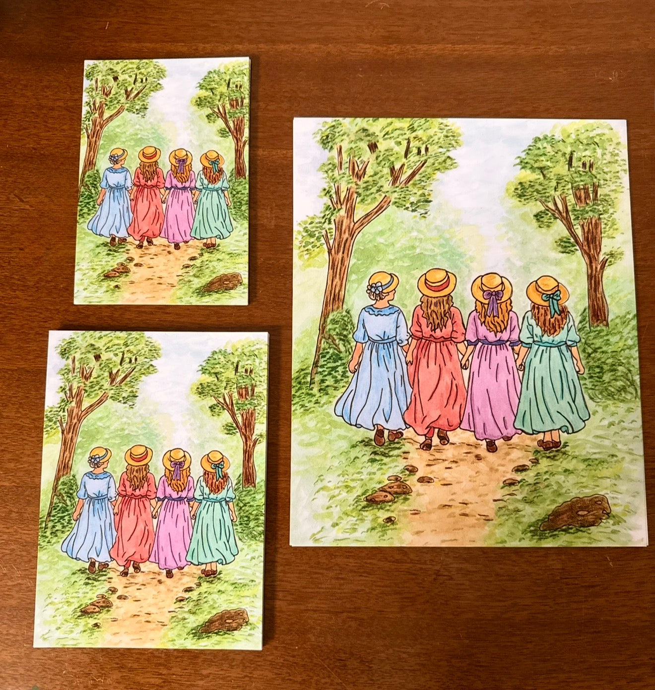 Little Women Art Print Spring| March Sisters Illustration, Cottagecore Decor, Louisa May Alcott, Wall Art Print