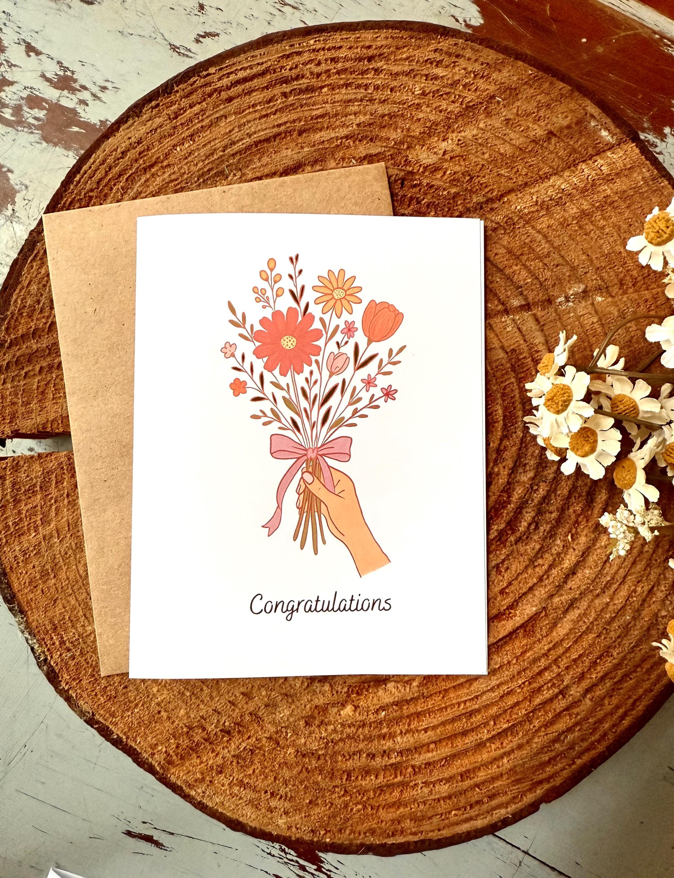 Hand Painted Floral Congratulations Card, Bridal, Wedding