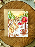 Husky Dog Valentine Card, Whimsical Woodland Watercolor Love Card | Dog Lover Valentine, Engagement, Wedding, Dog Card