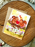 Squirrel Valentine Card | Woodland Squirrels with Heart Watercolor | Hand Illustrated Love Card, Valentine, Anniversary