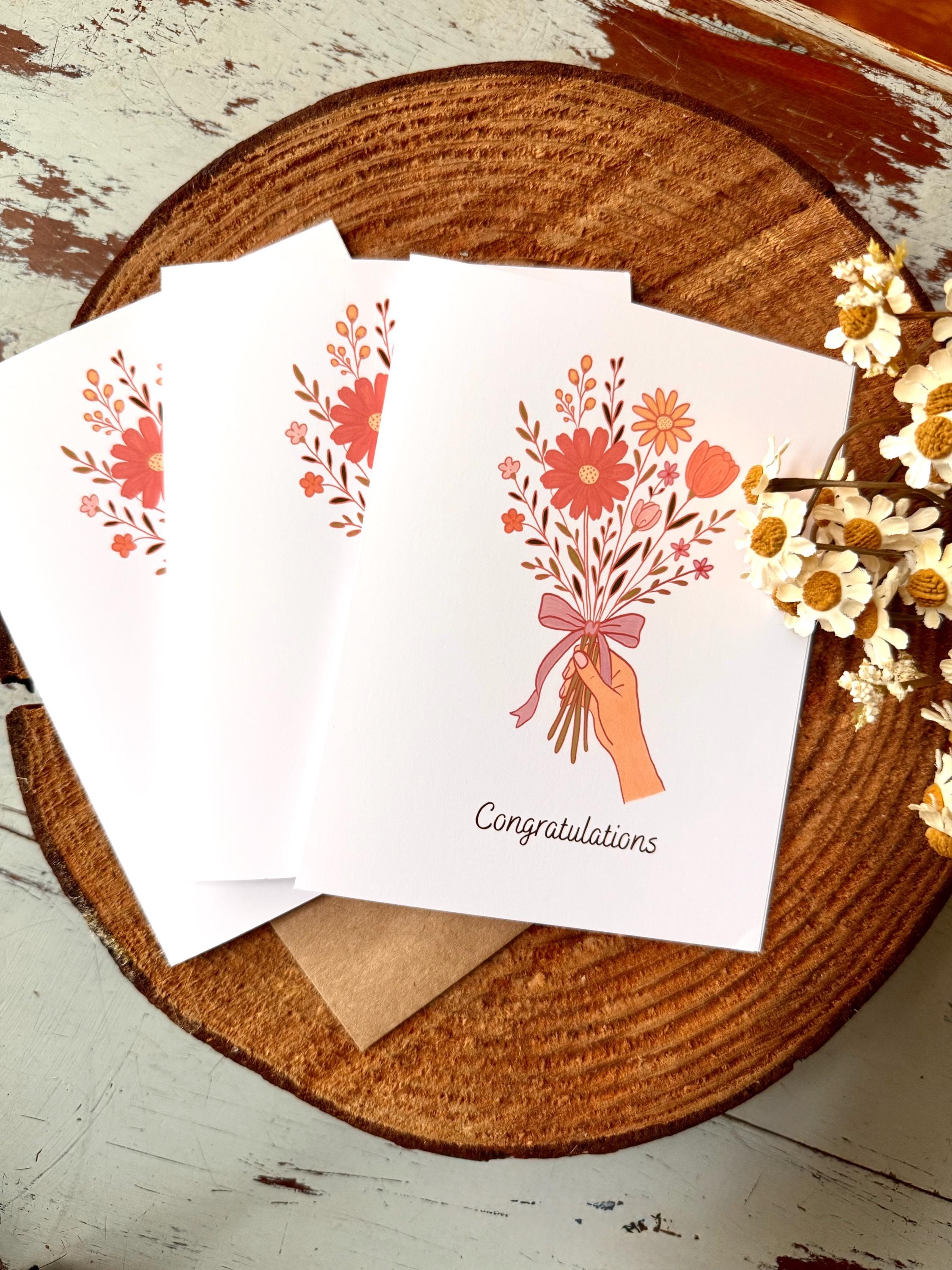 Hand Painted Floral Congratulations Card, Bridal, Wedding