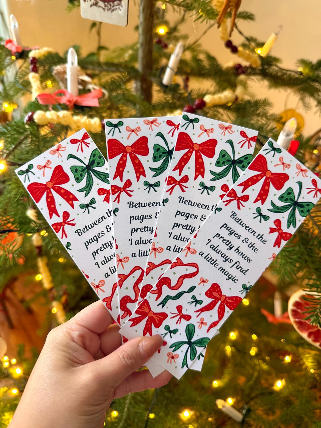 Watercolor Christmas Bows Bookmark, Whimsical Book Lover Gift