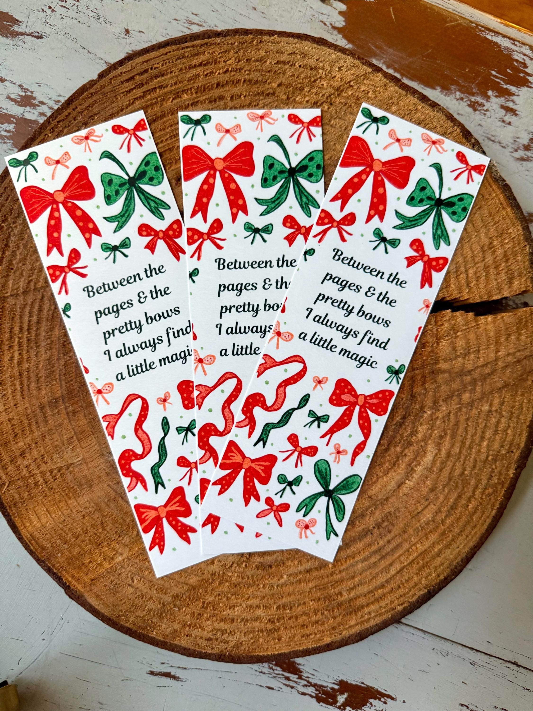 Watercolor Christmas Bows Bookmark, Whimsical Book Lover Gift