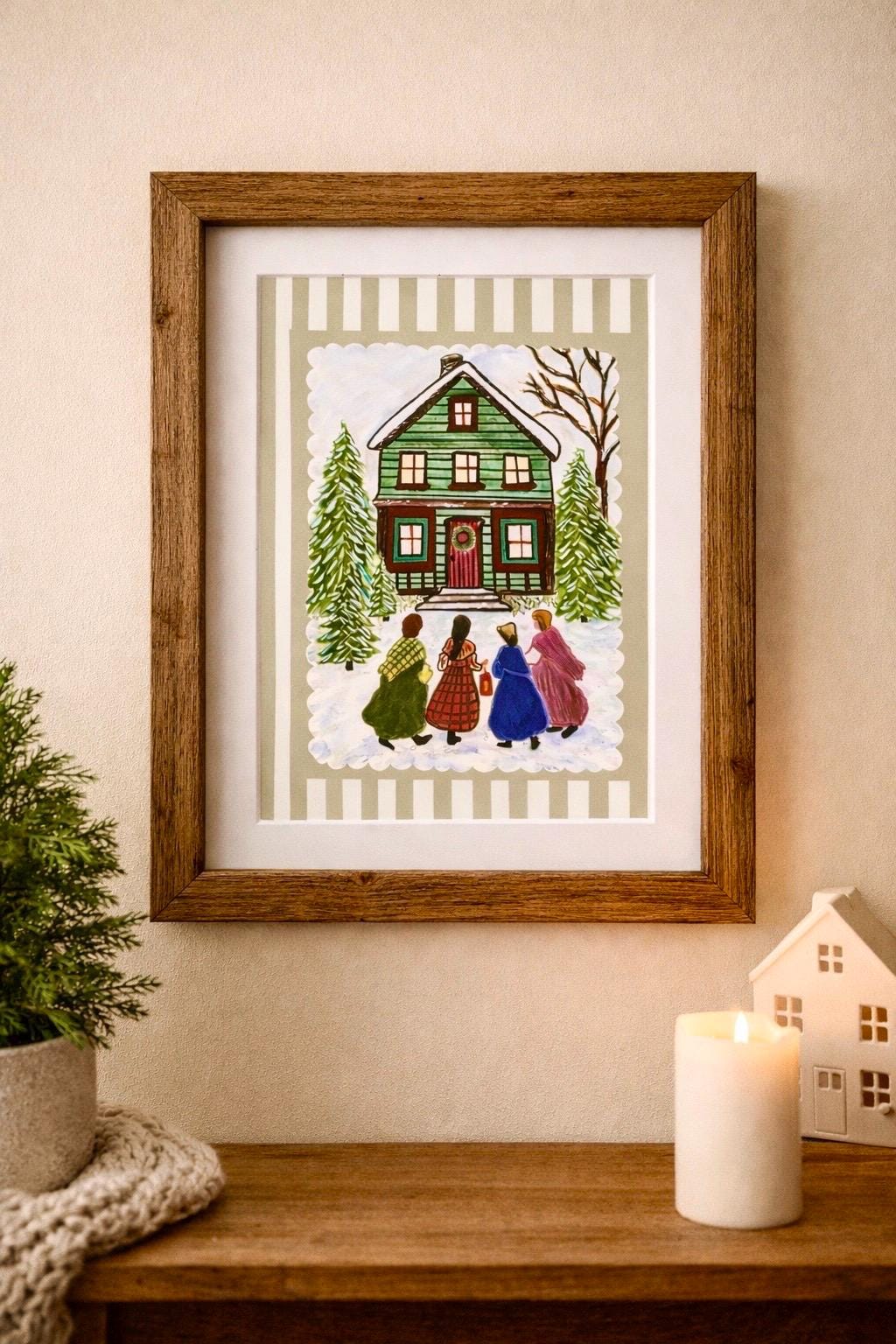 Little Women Art Print | March Sisters Illustration, Cottagecore Decor, Louisa May Alcott, Wall Art Print